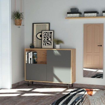 Ambiente de Aparador Salón Comedor Anori Con Patas Color Roble Gold Y Gris