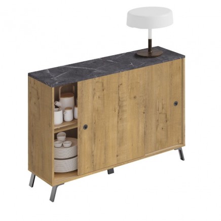 Aparador de salón Kamet color roble y mármol