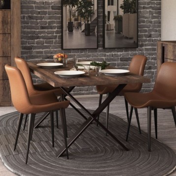 Ambiente Mesa De Comedor Fija Mónaco Roble Oscuro Y Negro Estructurado 180x90 Cm