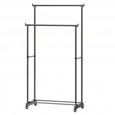 Burro De Ropa 2 Barras Extensible Con Ruedas Negro 80x110/135/160x43 cm