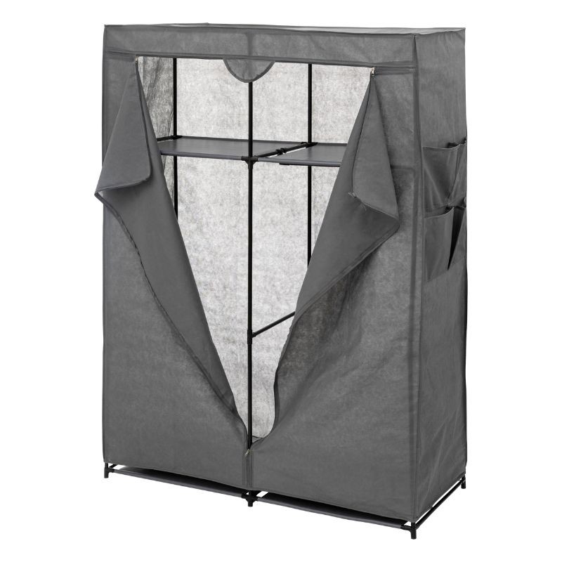 Armario Auxiliar De Tela Con 2 Estantes y Bolsillos Color Gris 110x155 cm