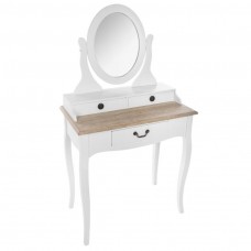 Tocador Dormitorio Con Espejo Chrysa Blanco y Madera 74 cm