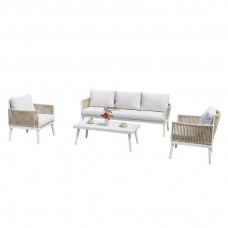 Conjunto 1 sofá 2 sillones y mesa de centro Exterior Jardín Ibiza Color Blanco