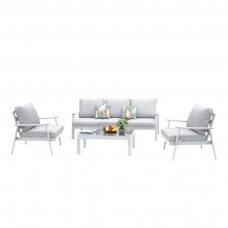 Conjunto 1 sofá 2 sillones y mesa de centro Exterior Jardín Benicasim Color Blanco y Gris