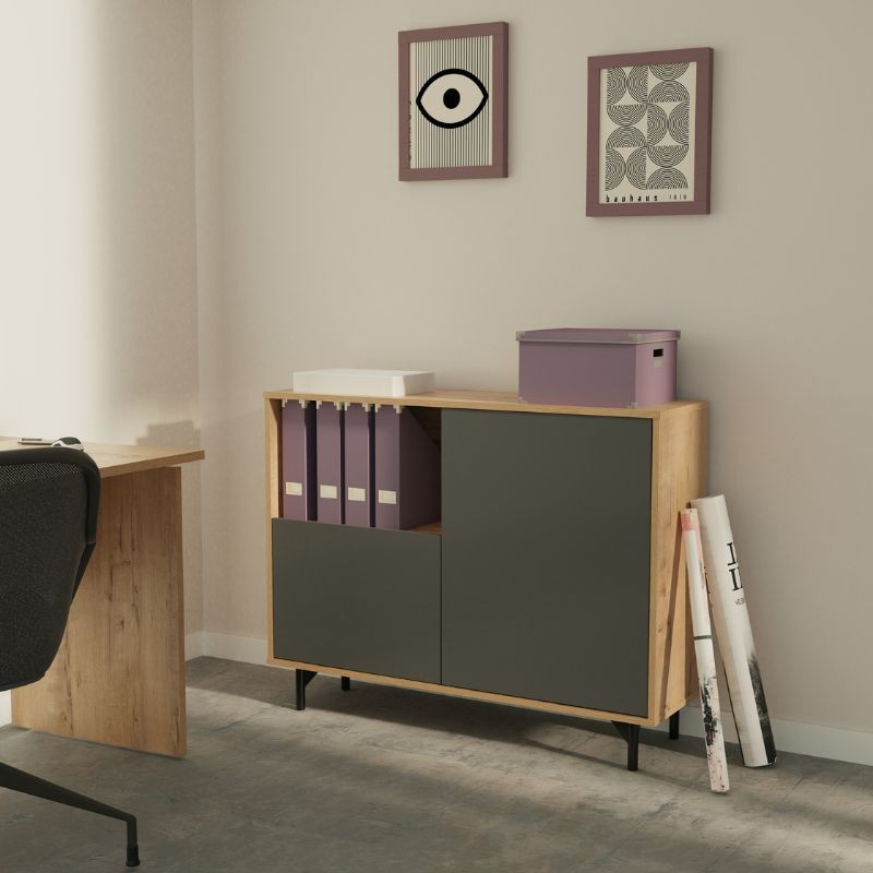 Ambiente Aparador Salón Comedor Anori Con Patas Color Roble Gold Y Gris