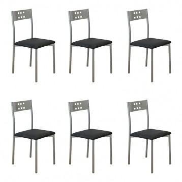 Pack 6 Silla Costa De Cocina Color Negro Con Polipiel Y Metal