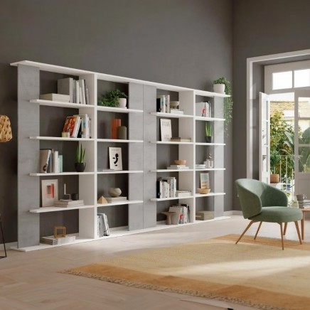 Pack 4 estanterías de salón moderno en color cemento Ambiente PORTADA