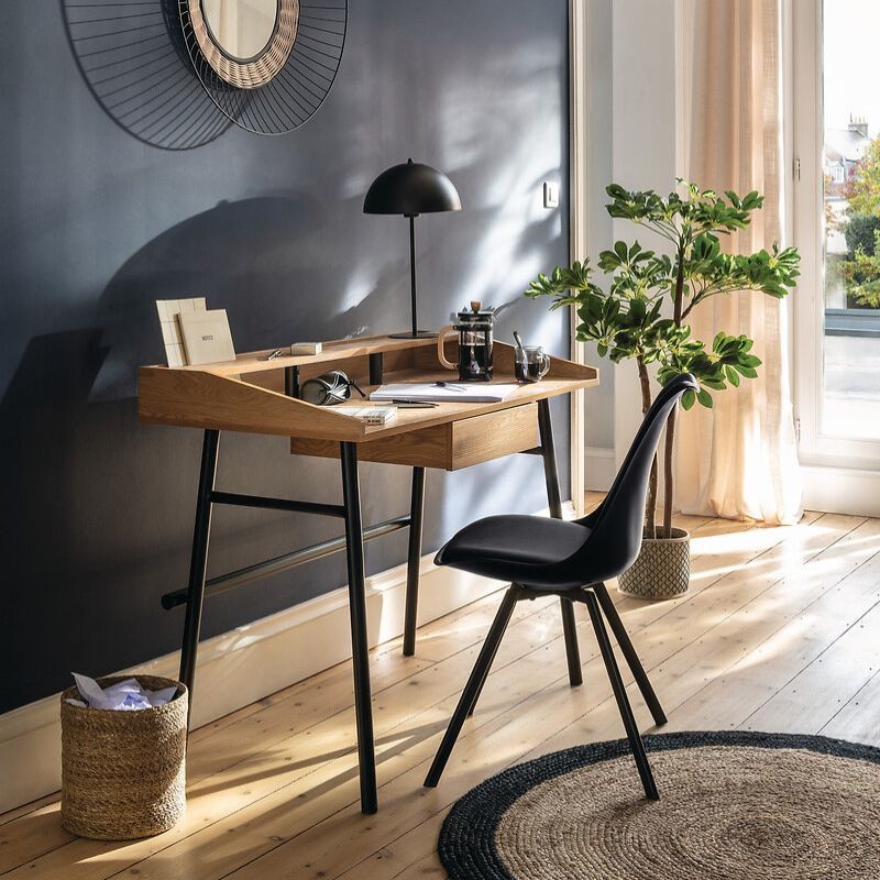 Ambiente Mesa Escritorio Industrial Josan Con Cajón Roble y Negro