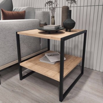 Mesa de Centro Fija Rus para Salón Roble y Negro_Ambiente_1