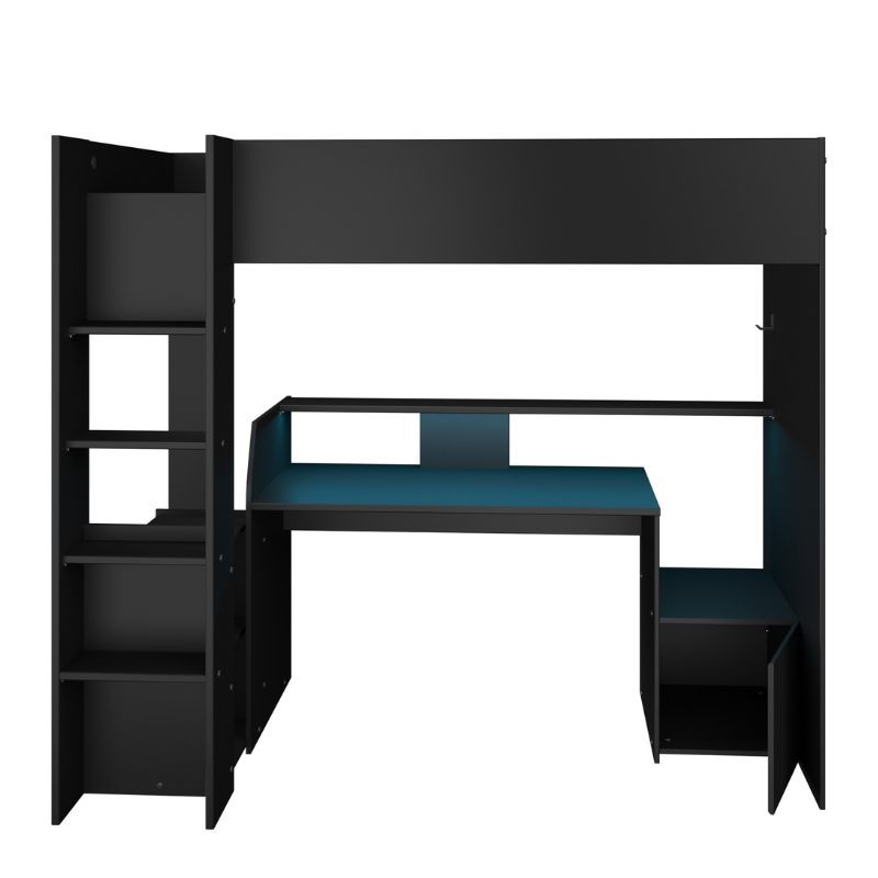 Cama Alta TexGen Con Escritorio y LED Negro 204x180x94 CM _4