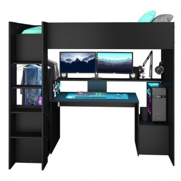 Cama Alta TexGen Con Escritorio y LED Negro 204x180x94 CM _1