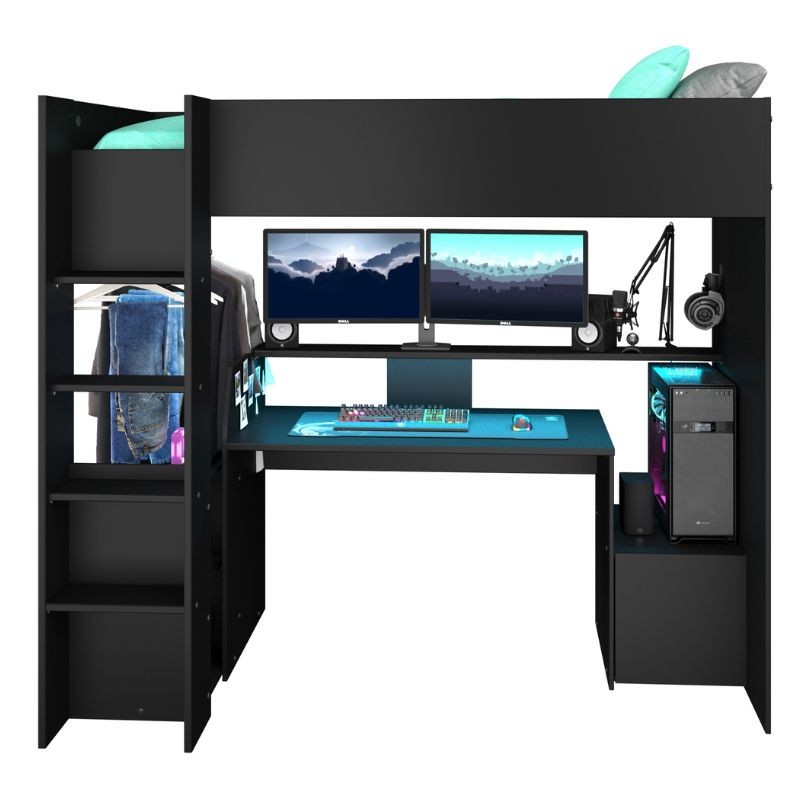 Cama Alta TexGen Con Escritorio y LED Negro 204x180x94 CM _1