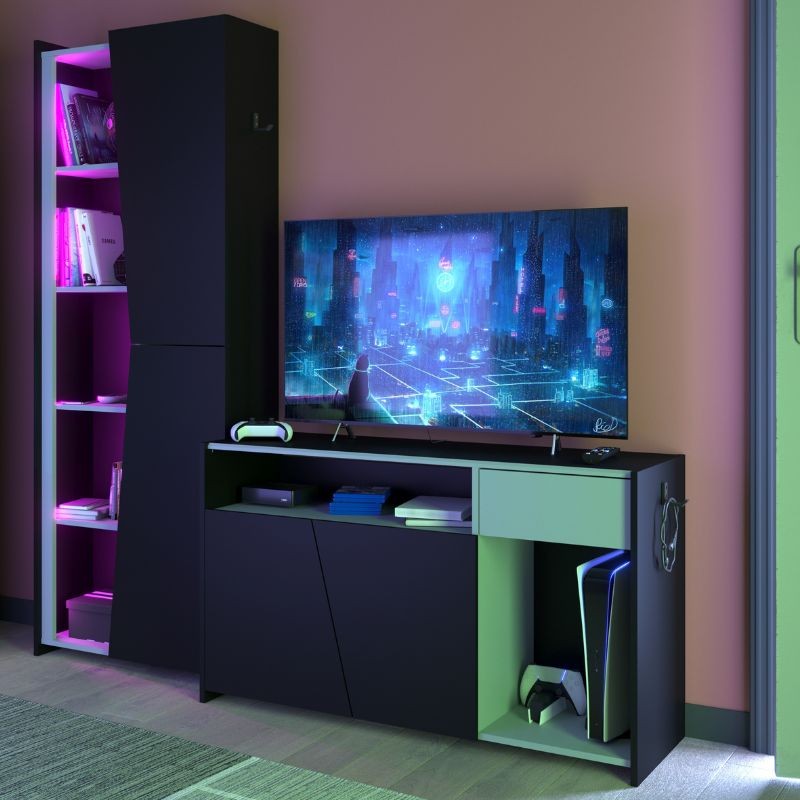 Mueble TV TexGen  Color Negro 113x67x40 Cm_Ambiente