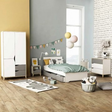 Ambiente infantil con Cómoda Juvenil Genius 3 Cajones Color Blanco y Gris 2