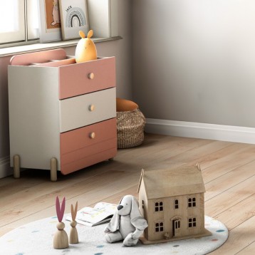 Ambiente Cómoda Juvenil Jade Habitación Dormitorio Juvenil Blanco Mate y Rosa