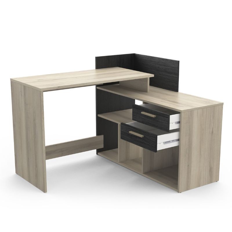 Escritorio de Rincón Optima 2 Cajones Color Roble y Negro 121Cm_1