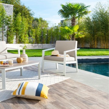 Sillón Exterior Pavane Terraza Color Blanco Y Beige ambiente