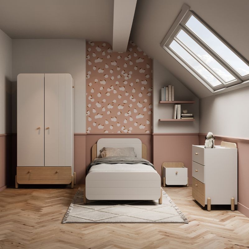 Ambiente con Cómoda Juvenil Edaj 3 Cajones Roble y Blanco