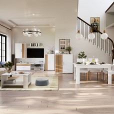 Pack Muebles Salón Completo Koln Blanco Mate y Roble Tablilla