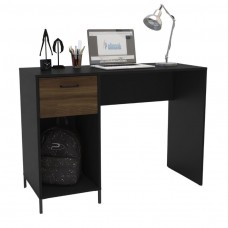 Escritorio Santa Mónica con Cajón Roble Oscuro y Negro 110 cm