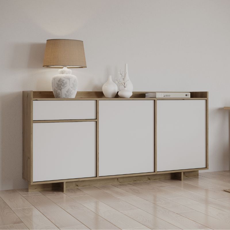 Aparador Salón Lead 3 Puertas Roble Artisan y Blanco Mate_ambiente