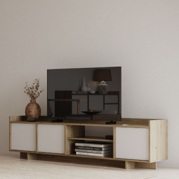 Mesa de Tv Lead 180 cm Color Roble Artisan y Blanco_ambiente