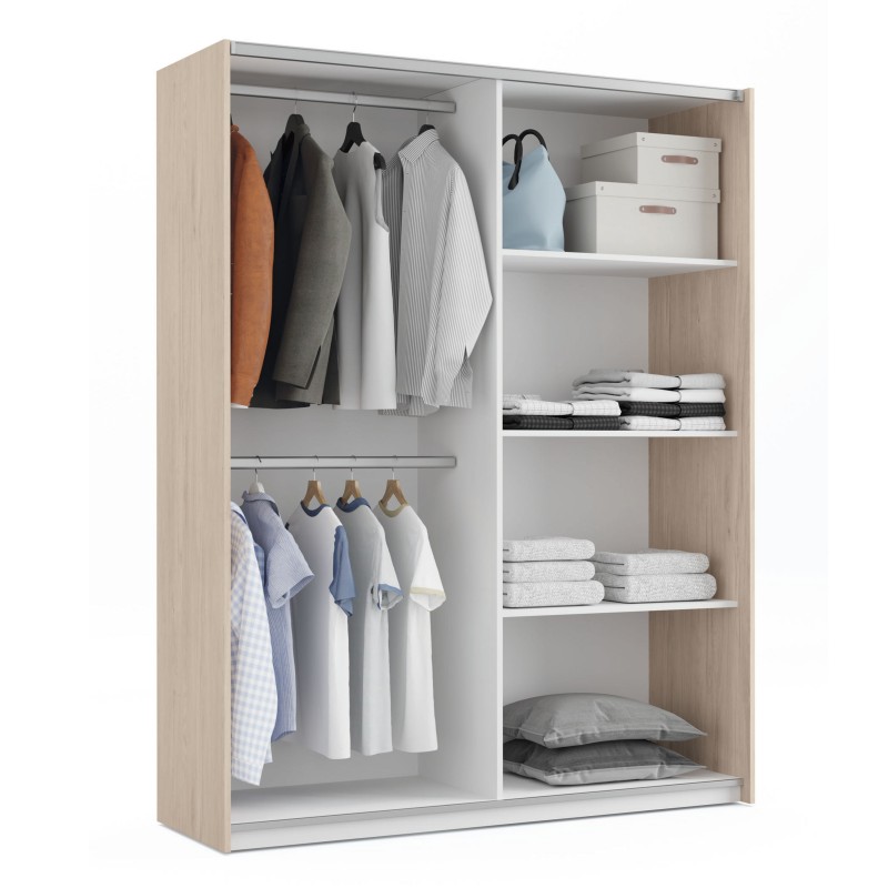 Pack de Dormitorio Blanco y Roble Aurora con Armario, Cabecero y 2 Mesitas de Noche