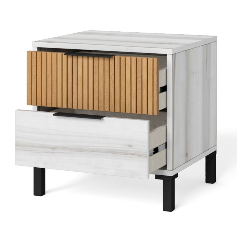 Muebles Dormitorio Matrimonio Arles Color Blanco Albo y Roble Rayado