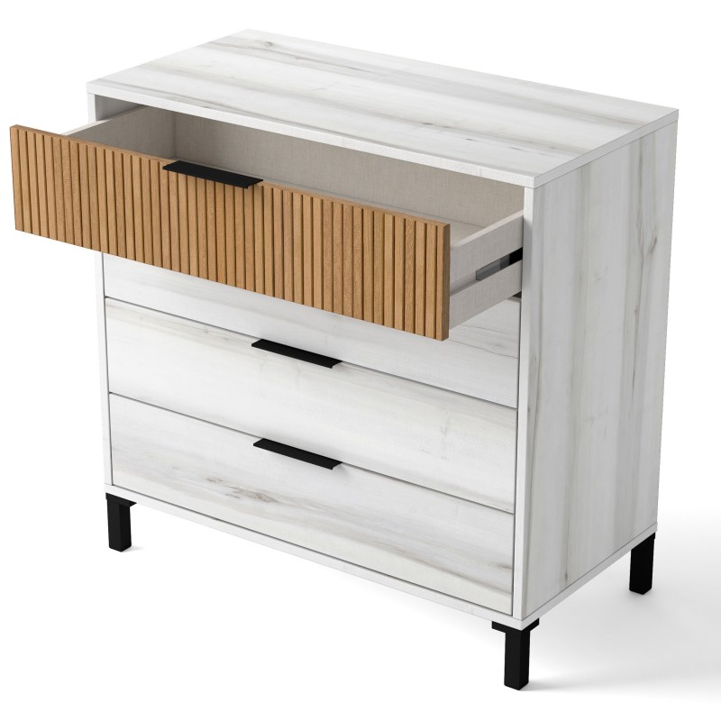 Muebles Dormitorio Matrimonio Arles Color Blanco Albo y Roble Rayado