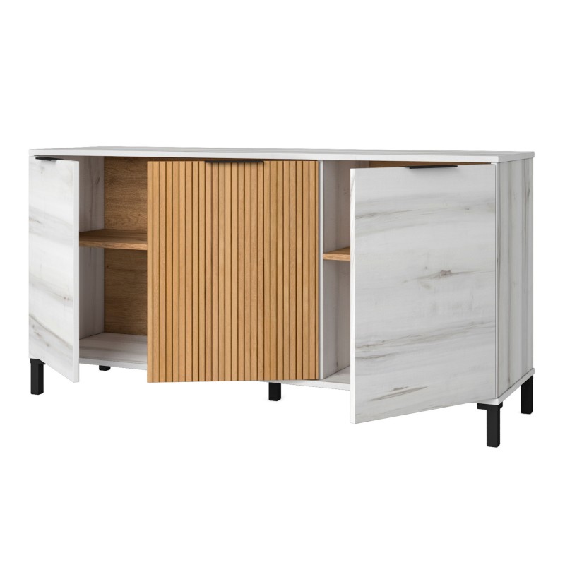 Conjunto de Muebles de Salón Comedor Tokio en Blanco Albo y Roble Rayado Conjunto de Muebles de Salón Comedor Tokio en Blanco Albo y Roble Rayado