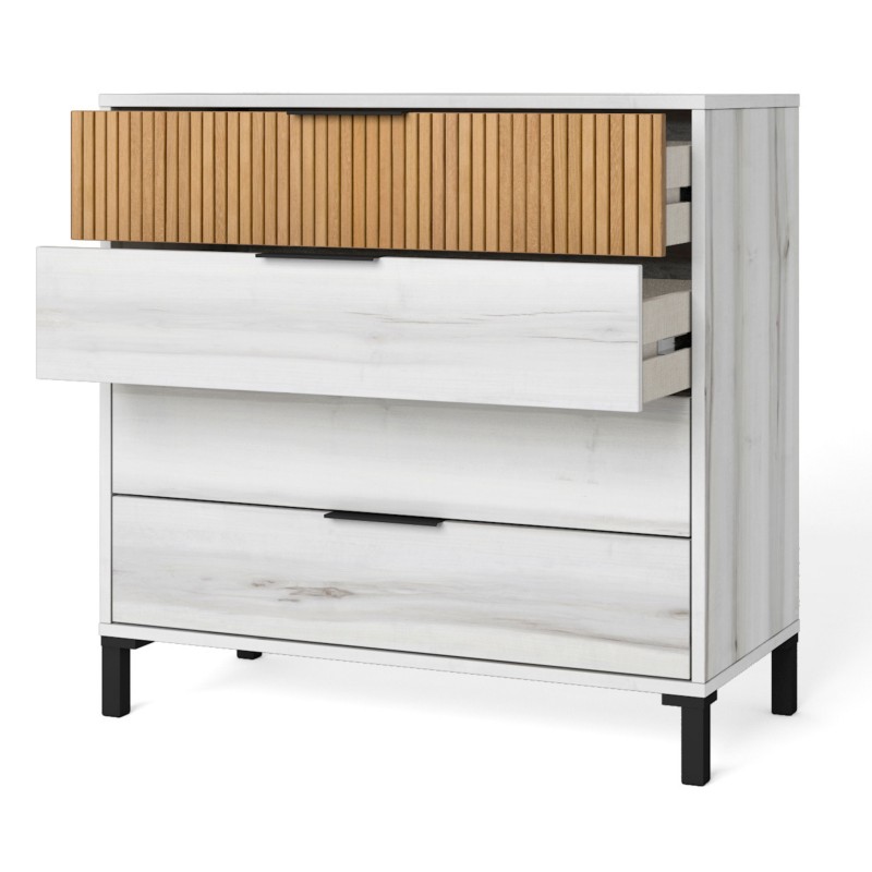 Pack de Muebles de Dormitorio en Blanco Albo y Roble Rayado