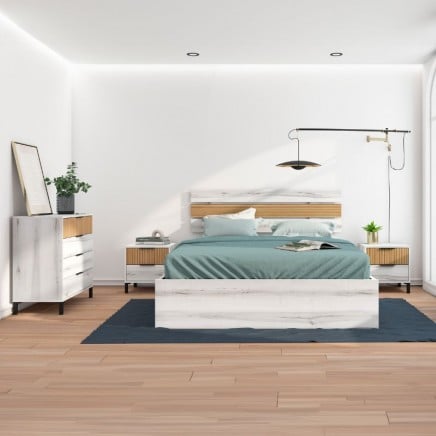 Pack de Muebles de Dormitorio en Blanco Albo y Roble Rayado