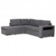 Sofá Cama Chaise Longue con Arcón, Estante y Puf Romeo Gris Oscuro 249 cm