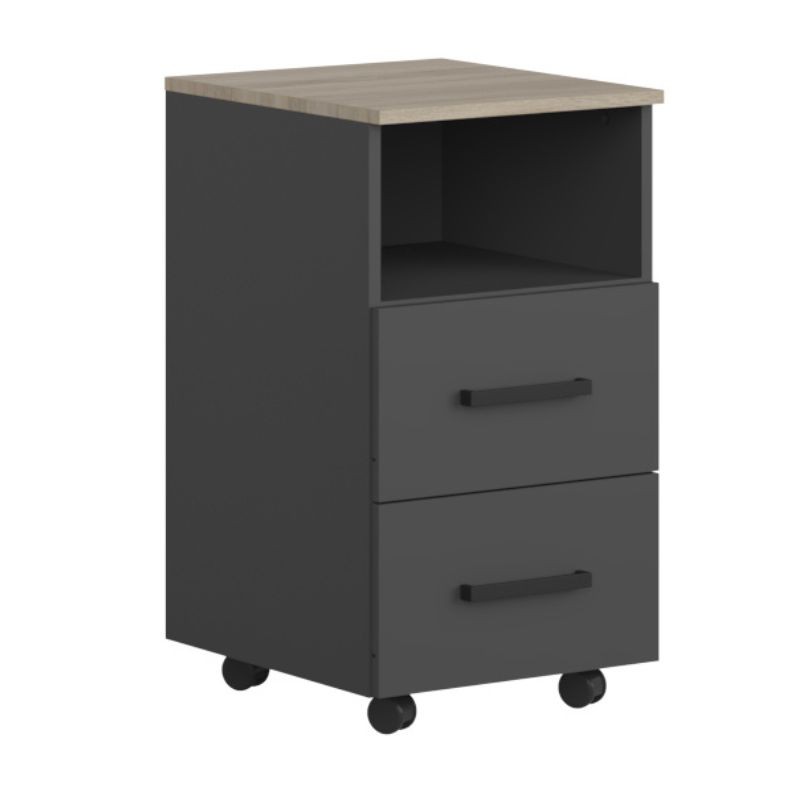 Pack de Oficina en Roble Sonoma y Gris Antracita (Estantería + 2 Armarios Auxiliares + Cajonera + 4 Escritorios)