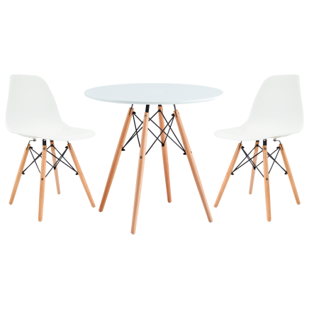 Conjunto de Mesa Redonda Tower y 2 Sillas Vintage en Blanco y Roble Claro