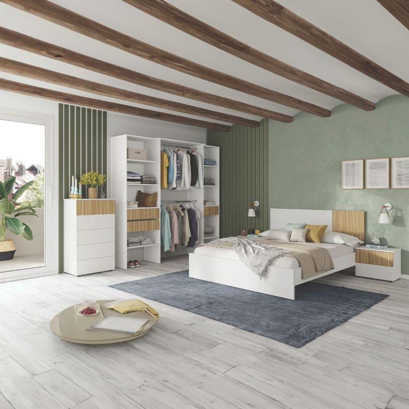 Dormitorio Matrimonio Estilo Nórdico Pack Muebles Ethna Natur y Blanco