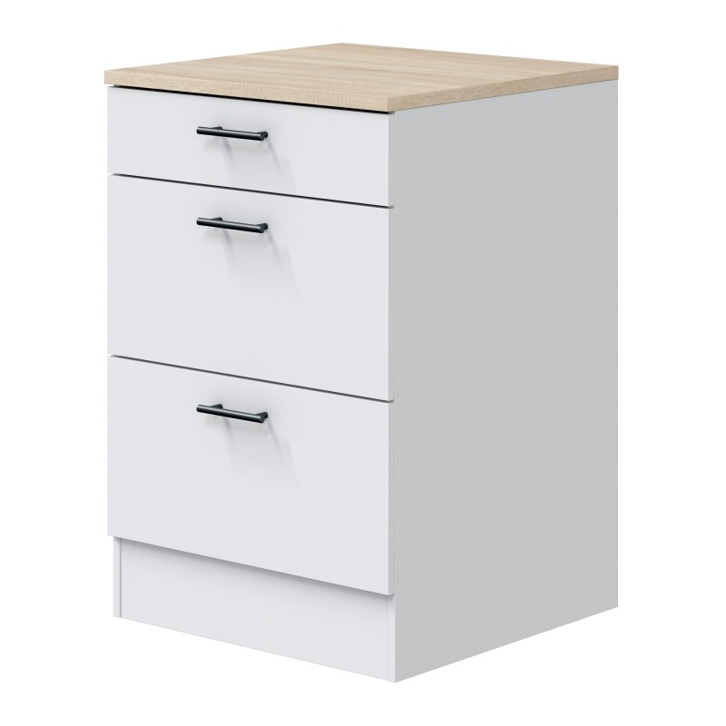 Cocina Modular Kira Completa 10 Módulos Blanco Brillo y Roble Canadian 400 cm