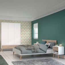 Dormitorio Matrimonio Estilo Nórdico Con Armario Osaka Roble Japonés Y Blanco 135-140 cm