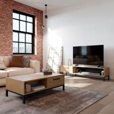 Pack Muebles Salón Estilo Industrial Roble Hamilton y Negro