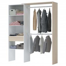 Vestidor 2 Barras 1 Cajón Roble y Blanco 158x187 cm