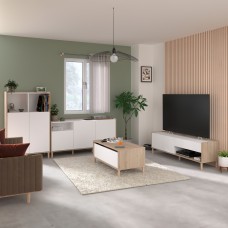 Pack de 4 Muebles de Salón Estilo Nórdico Color Roble Japonés y Blanco