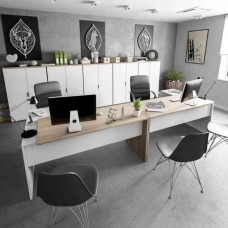 Pack Muebles Despacho Oficina Con 2 Mesas Y 5 Armarios Color Blanco Artik y Roble Canadian Pack Muebles Despacho Oficina Con 2 Mesas Y 5 Armarios Color Blanco Artik y Roble Canadian