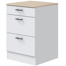 Módulo Cocina Inferior Kira 3 Cajones Blanco Brillo y Roble Canadian 60x60 cm