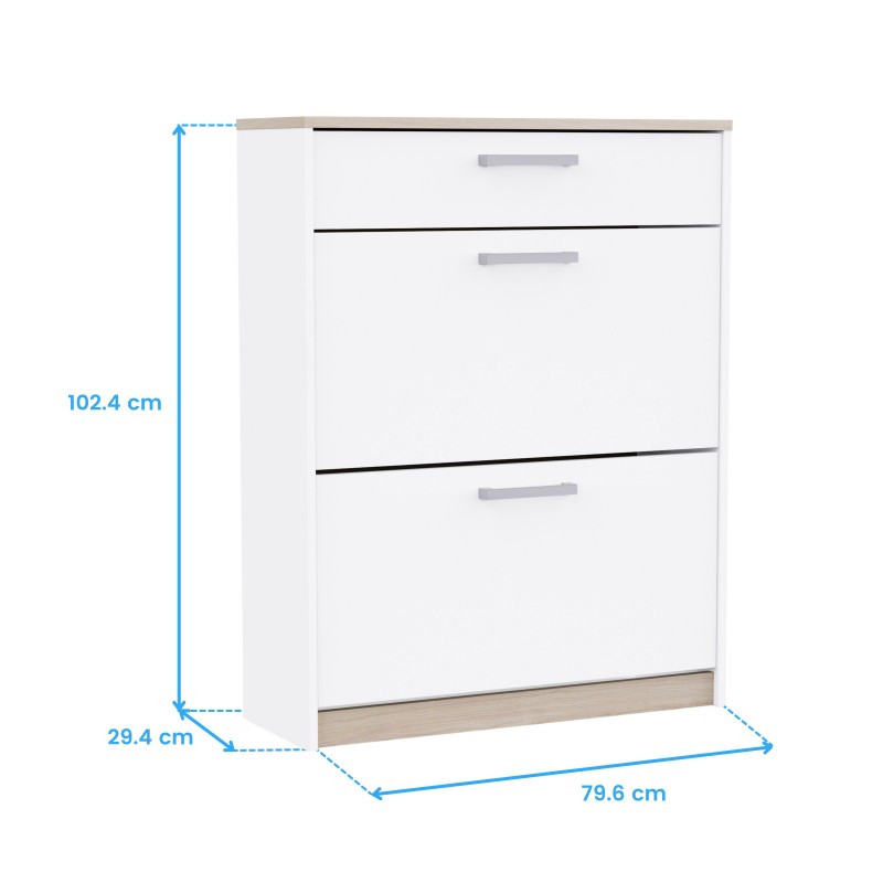 Mueble Zapatero Recibidor Watson 2 Trampones Blanco Mate y Roble Kronberg 73x95 cm