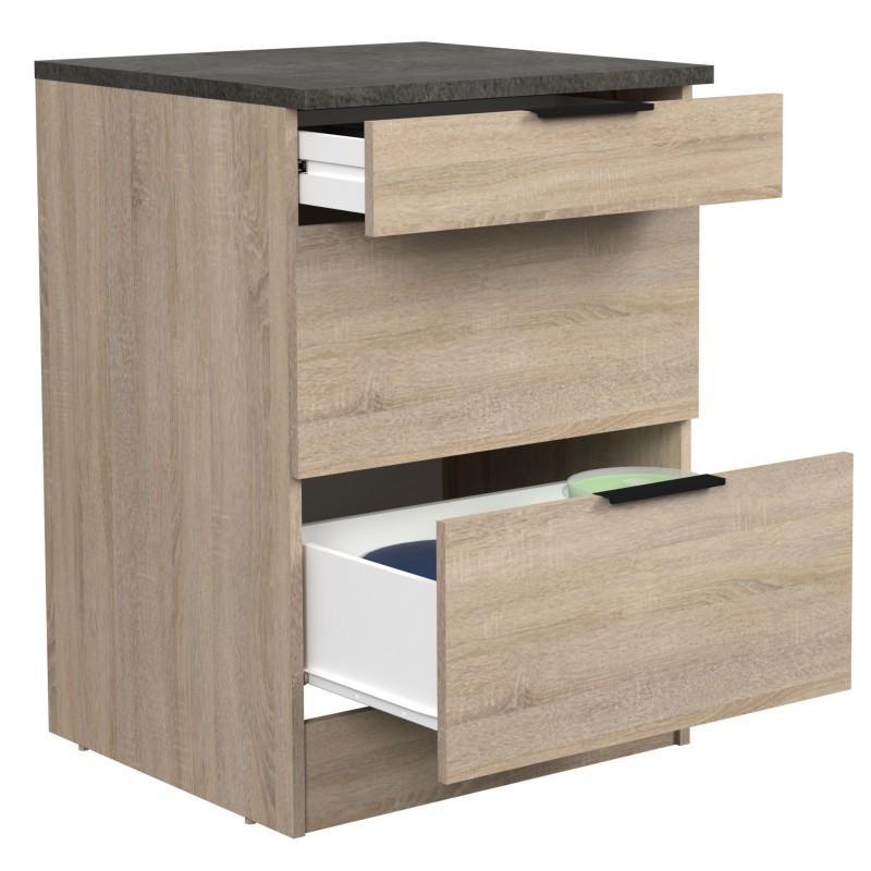 Módulo Cocina Inferior Arko 3C Roble Áspero y Negro 60x60 cm