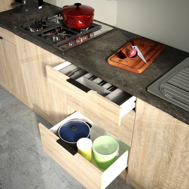 Módulo Cocina Inferior Arko 3C Roble Áspero y Negro 60x60 cm