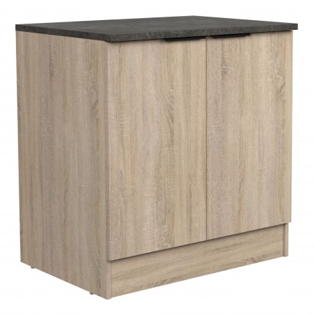 Módulo Cocina Bajo Arko Fregadero 2 Puertas Roble Áspero y Negro 80 cm