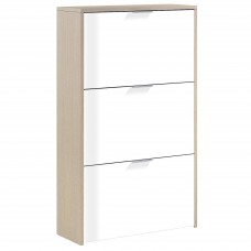 Mueble Zapatero Recibidor 3 Puertas Color Roble Y Blanco Brillo 60 cm