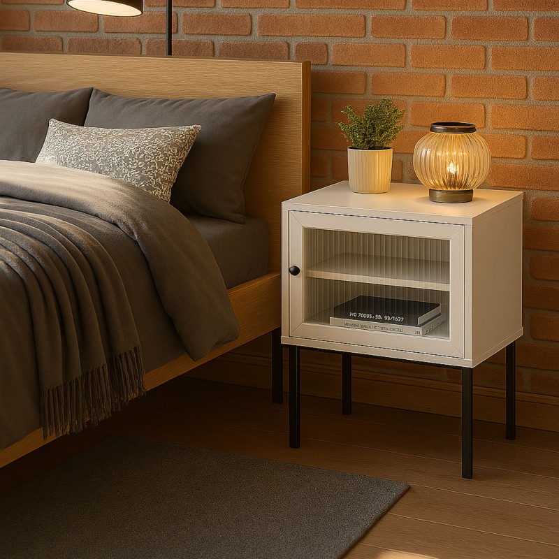 Mesita de Noche Vitinia con 1 Puerta Color Blanco y Negro 40x46