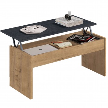 Mesa de centro elevable color roble y marmol 100x50 cm